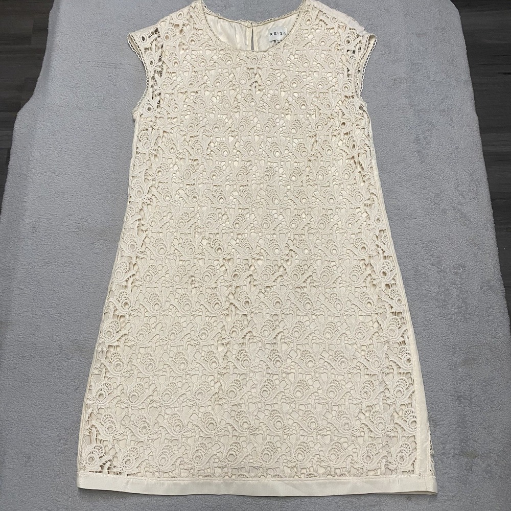 Reiss Ciara Swift Dress US Size 10 Ivory Lace Eyelet Overlay Lined Shift